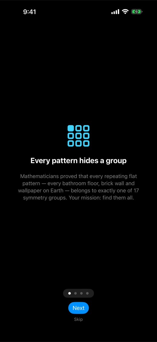 Onboarding: every repeating pattern belongs to one of 17 groups
