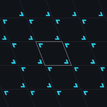 Symmetry diagram of wallpaper group p2: an asymmetric glyph repeated by every symmetry of the group