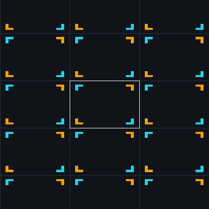 Symmetry diagram of wallpaper group pmm: an asymmetric glyph repeated by every symmetry of the group