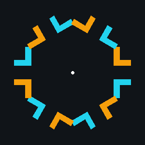A dihedral rosette: six rotated copies and their mirror images