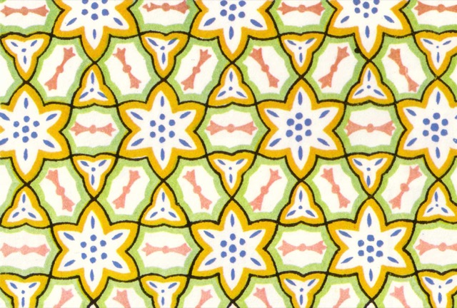 Owen Jones, The Grammar of Ornament (1856) — a star-and-triangle lattice with six-fold centers and mirrors in six directions.